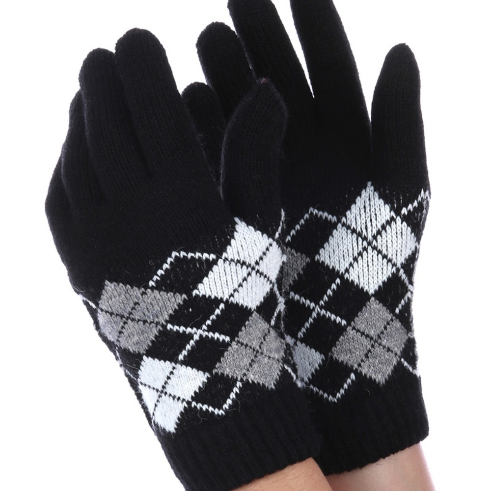 Black Fleece Lined Argyle Gloves